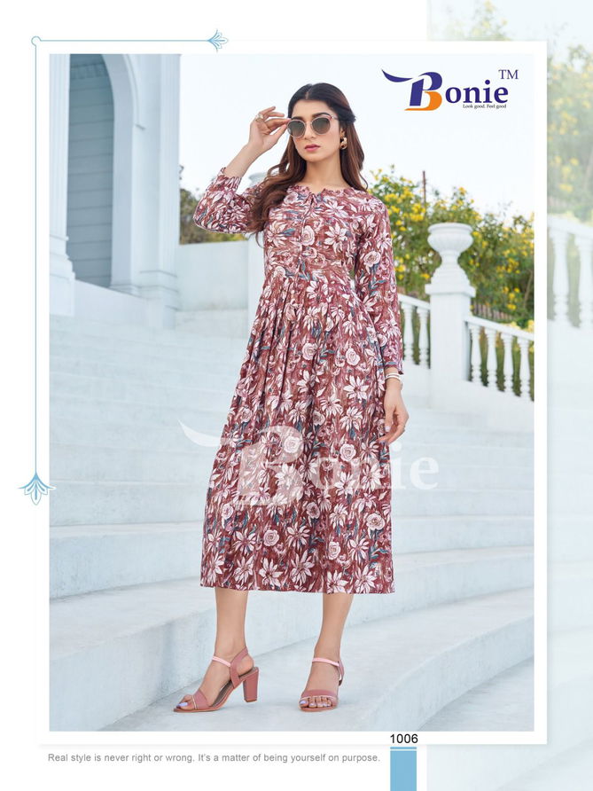 Roshini Vol 1 By Bonie Fancy Printed Flaired Party Wear Kurtis Wholesale Suppliers In Mumbai
